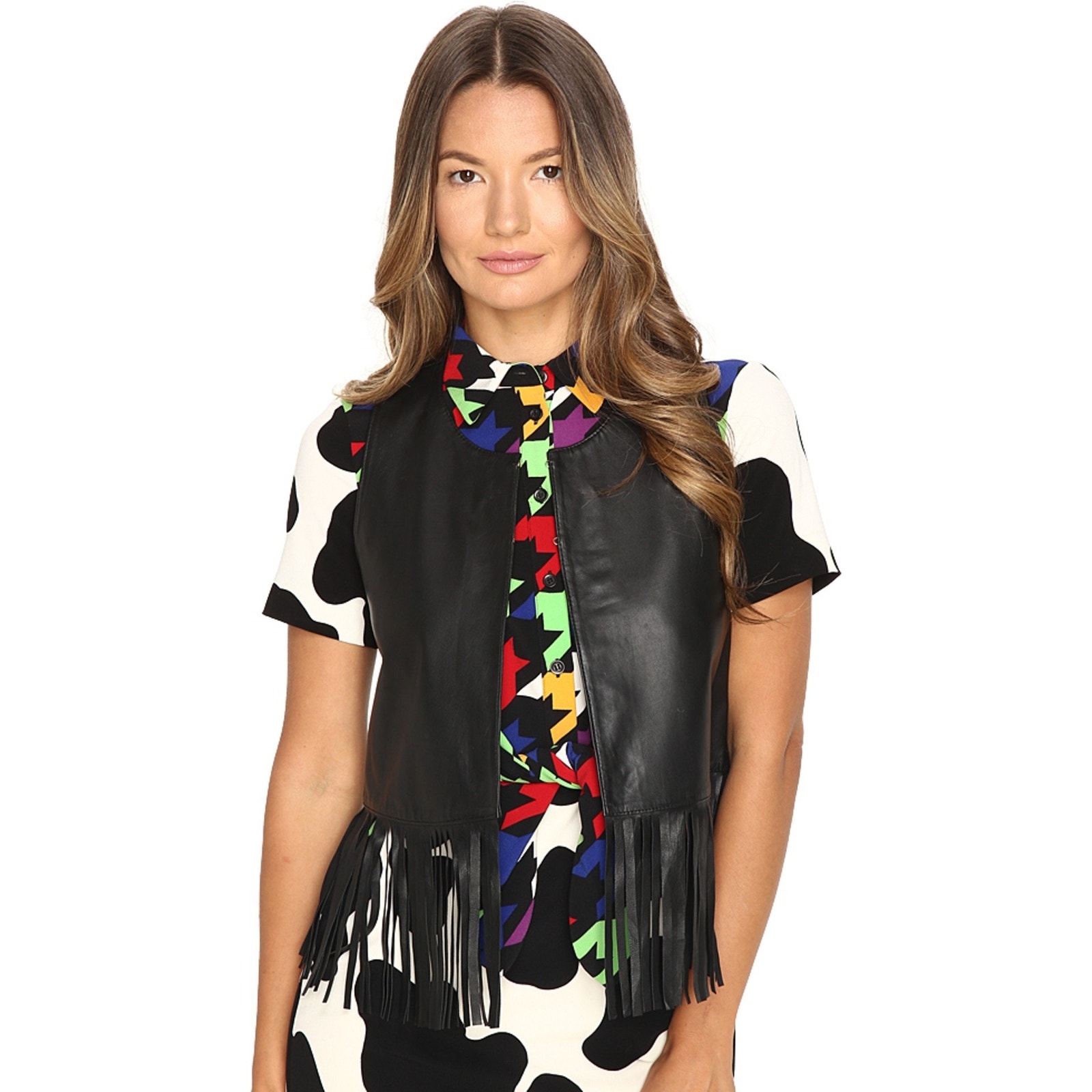 Boutique Moschino Women Leather Fringe Top Black Size 42